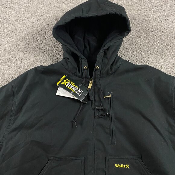 Walls Hooded Duck Canvas Jacket Men's XL Insulated Black Enduro Flex Chore Work - Picture 2 of 11
